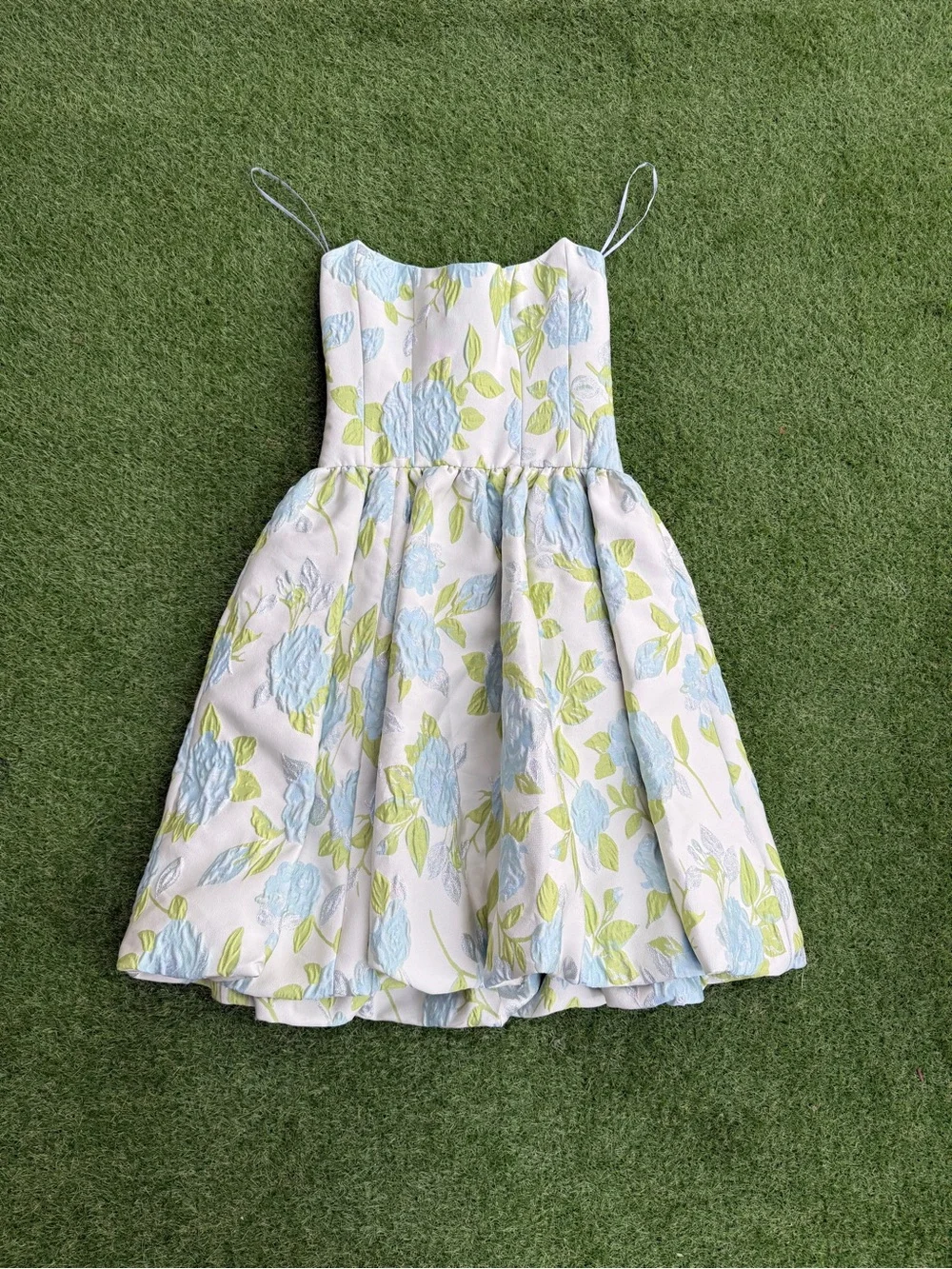 NWT Amsale Floral Jacquard Bubble Hem Dress Ice Floral Size 6 MSRP $1250